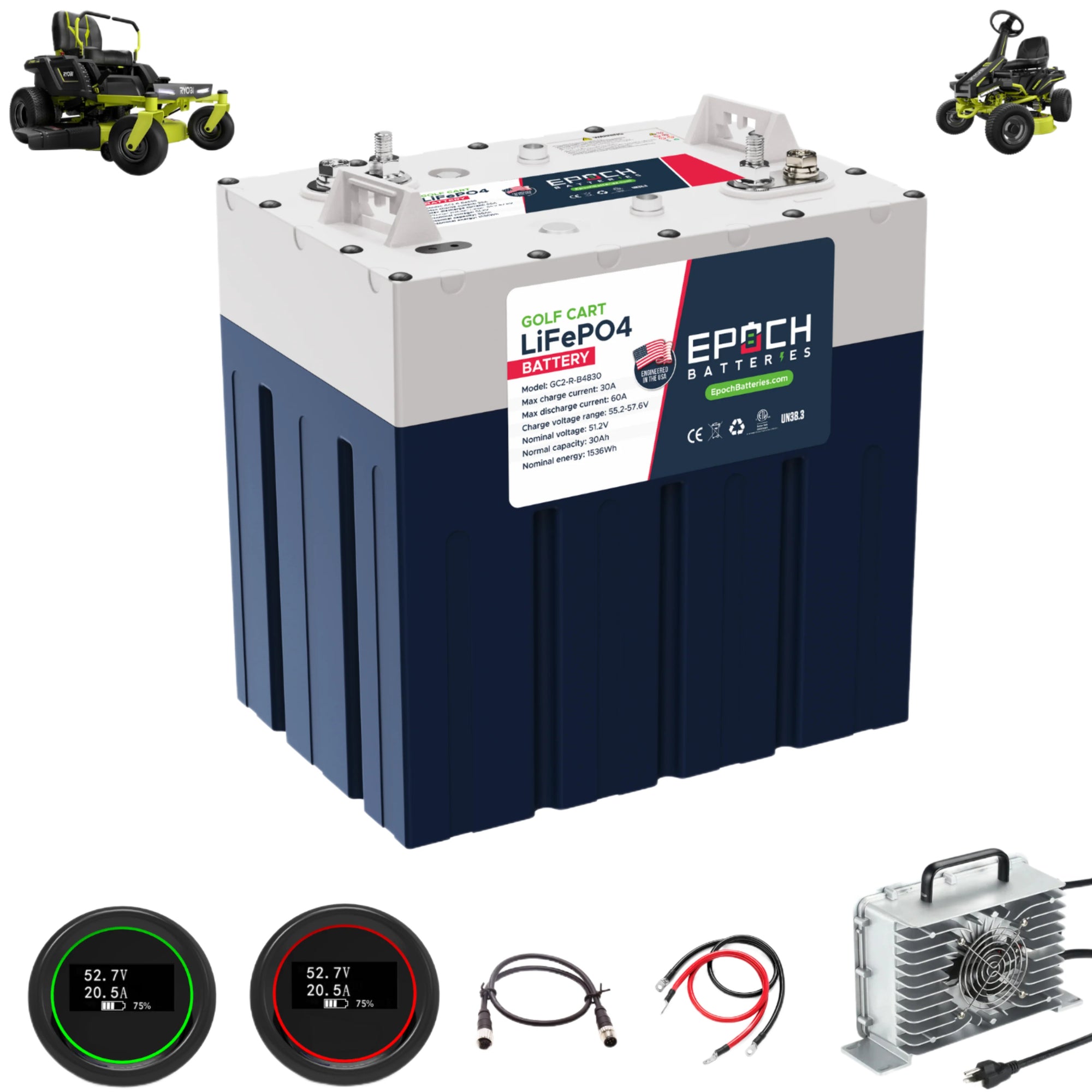 Epoch Batteries - 48V 30Ah Ryobi Electric Lawn Motor - Replacement Lithium Battery Kit