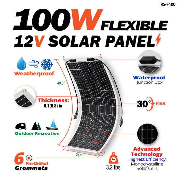 Rich Solar | MEGA FLEX 100 Watt Flexible Monocrystalline Solar Panel